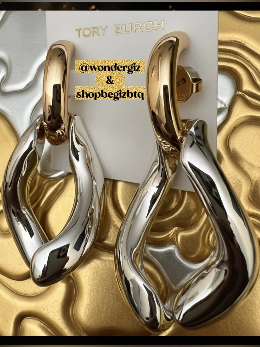 Authentic Bold Statement Wishbone Earrings Gold & Silver Polished NWT
